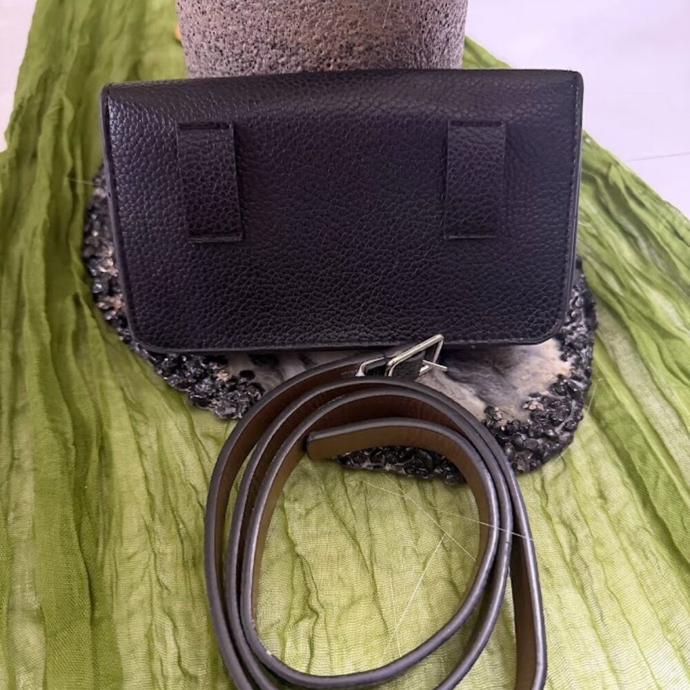 DKNY Black Pebbled Leather Wallet Crossbody Clutch Belt Bag - Picture 4 of 6